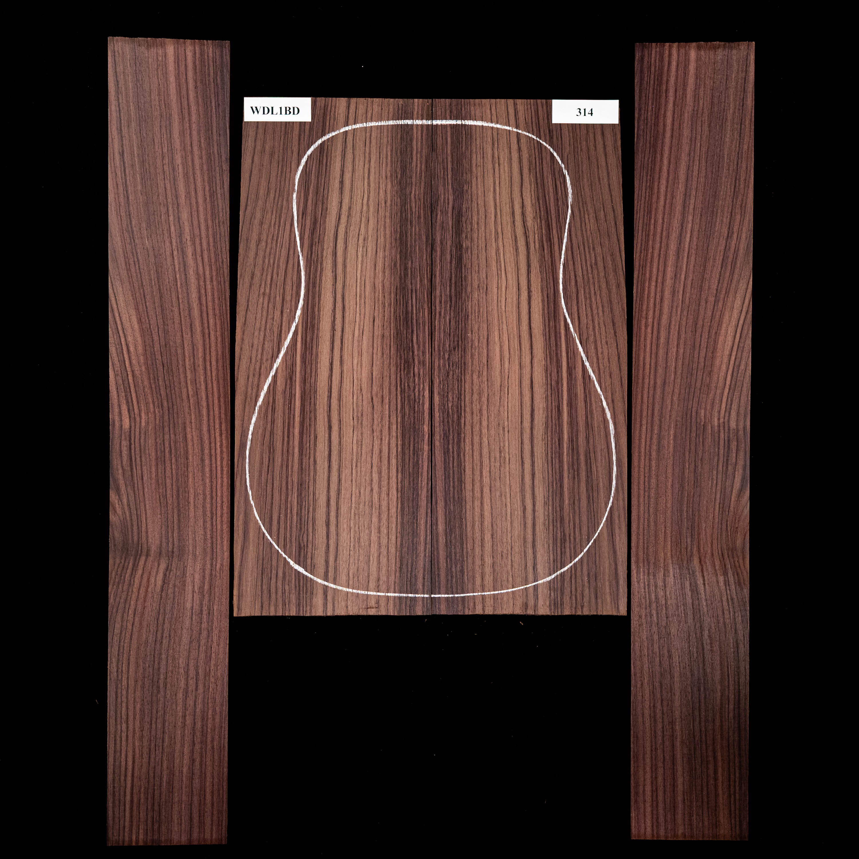 Fond + Paire d’éclisses en palissandre d’Inde - 314 Fond + Paire d’éclisses en palissandre d’Inde - 314