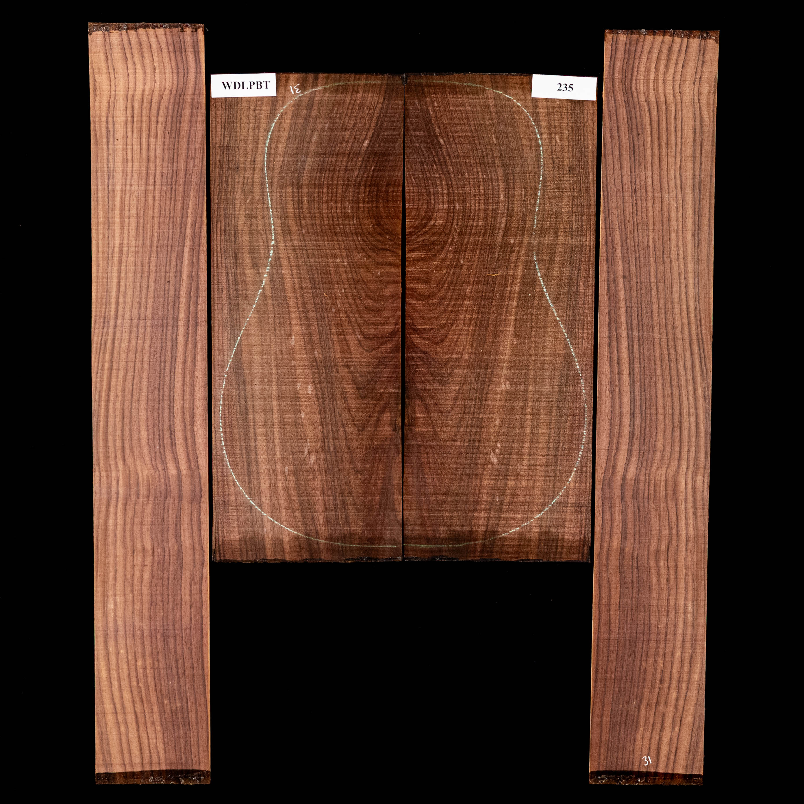 Fond + Paire d’éclisses en palissandre d’Inde Wild Grain - 235 Fond + Paire d’éclisses en palissandre d’Inde Wild Grain - 235