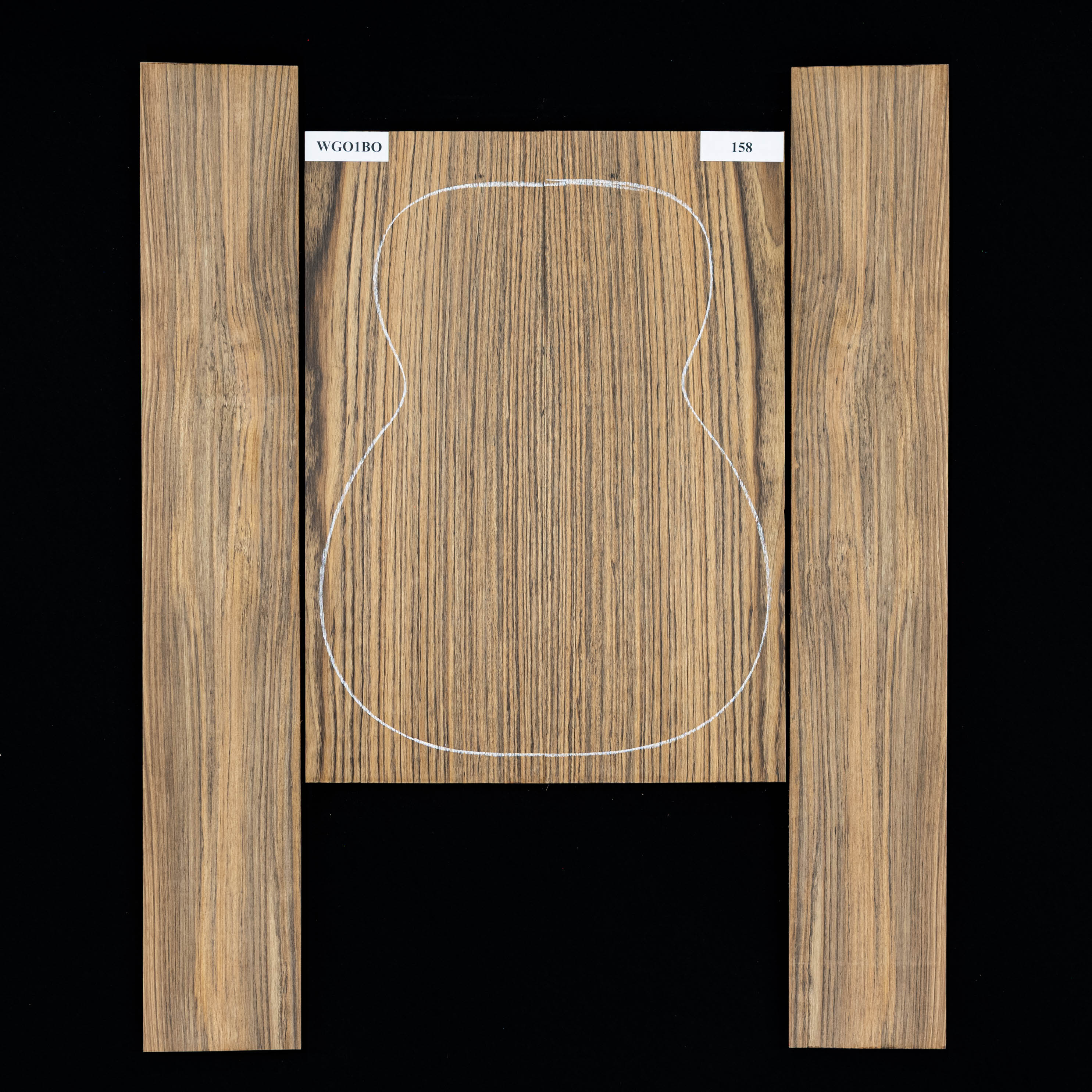 Fond + Paire d’éclisses en Ovangkol (Amazoué) - 158 Fond + Paire d’éclisses en Ovangkol (Amazoué) - 158