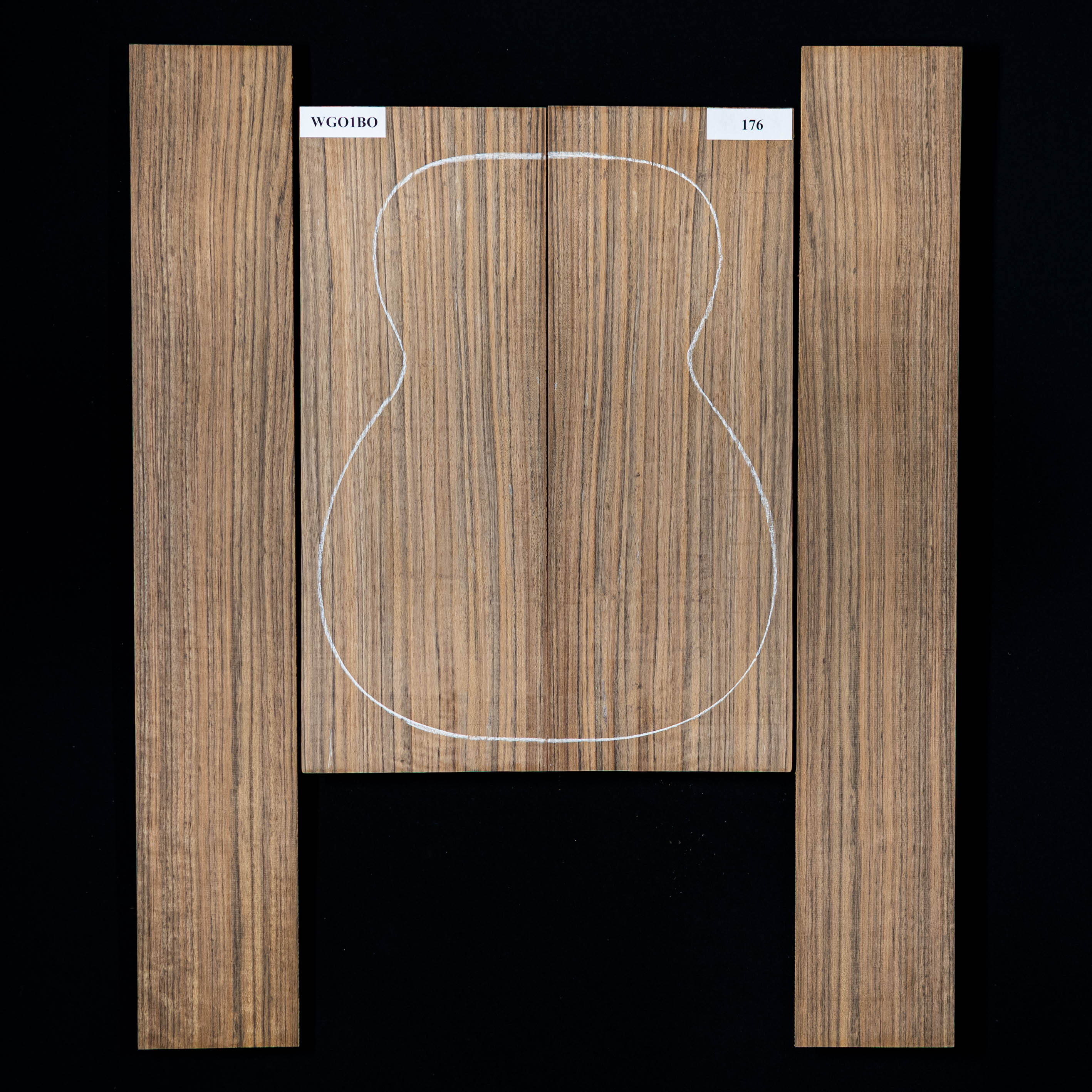 Fond + Paire d’éclisses en Ovangkol (Amazoué) - 176 Fond + Paire d’éclisses en Ovangkol (Amazoué) - 176