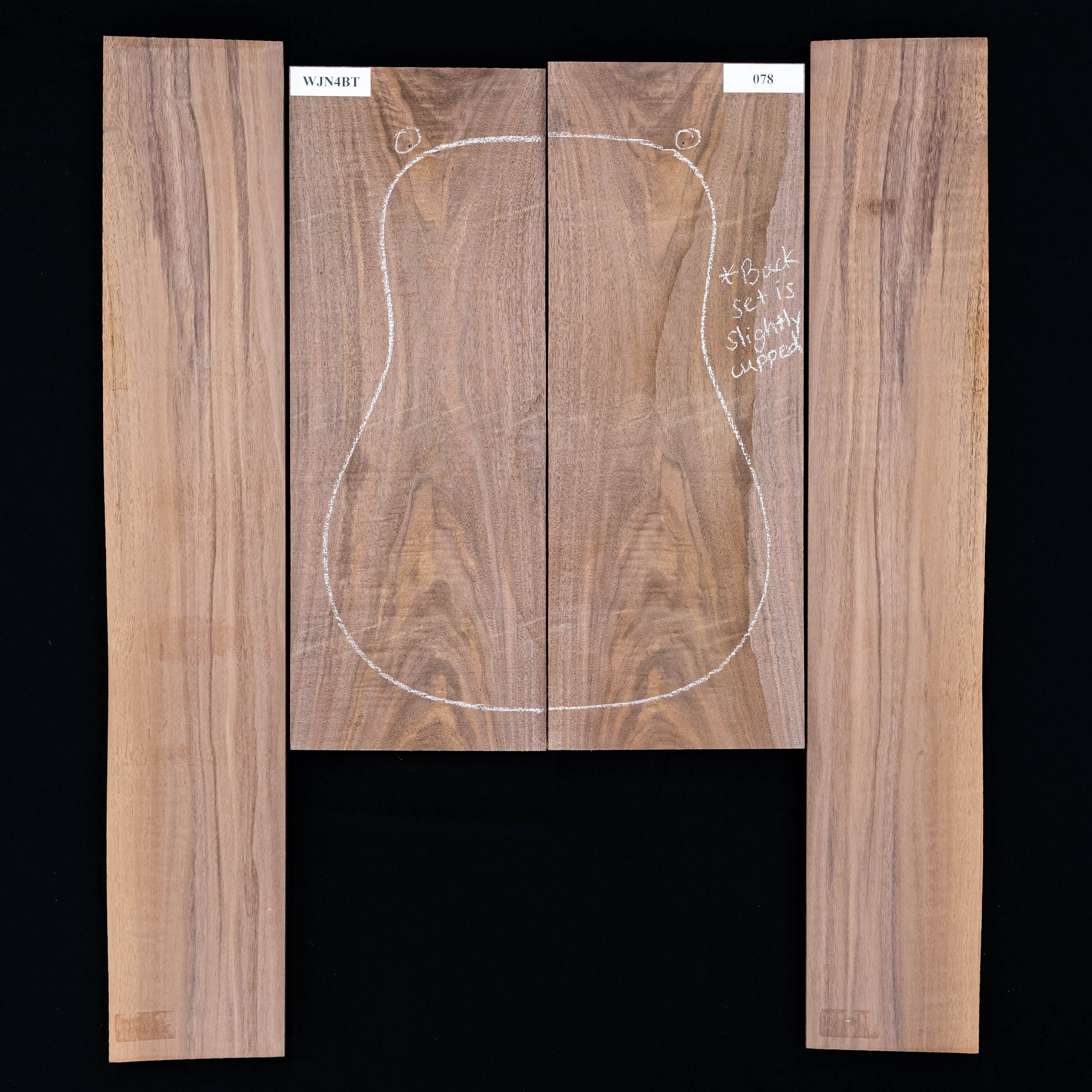 Arrière et paire d’éclisses en noyer noir flamme - 078 Arrière et paire d’éclisses en noyer noir flamme - 078