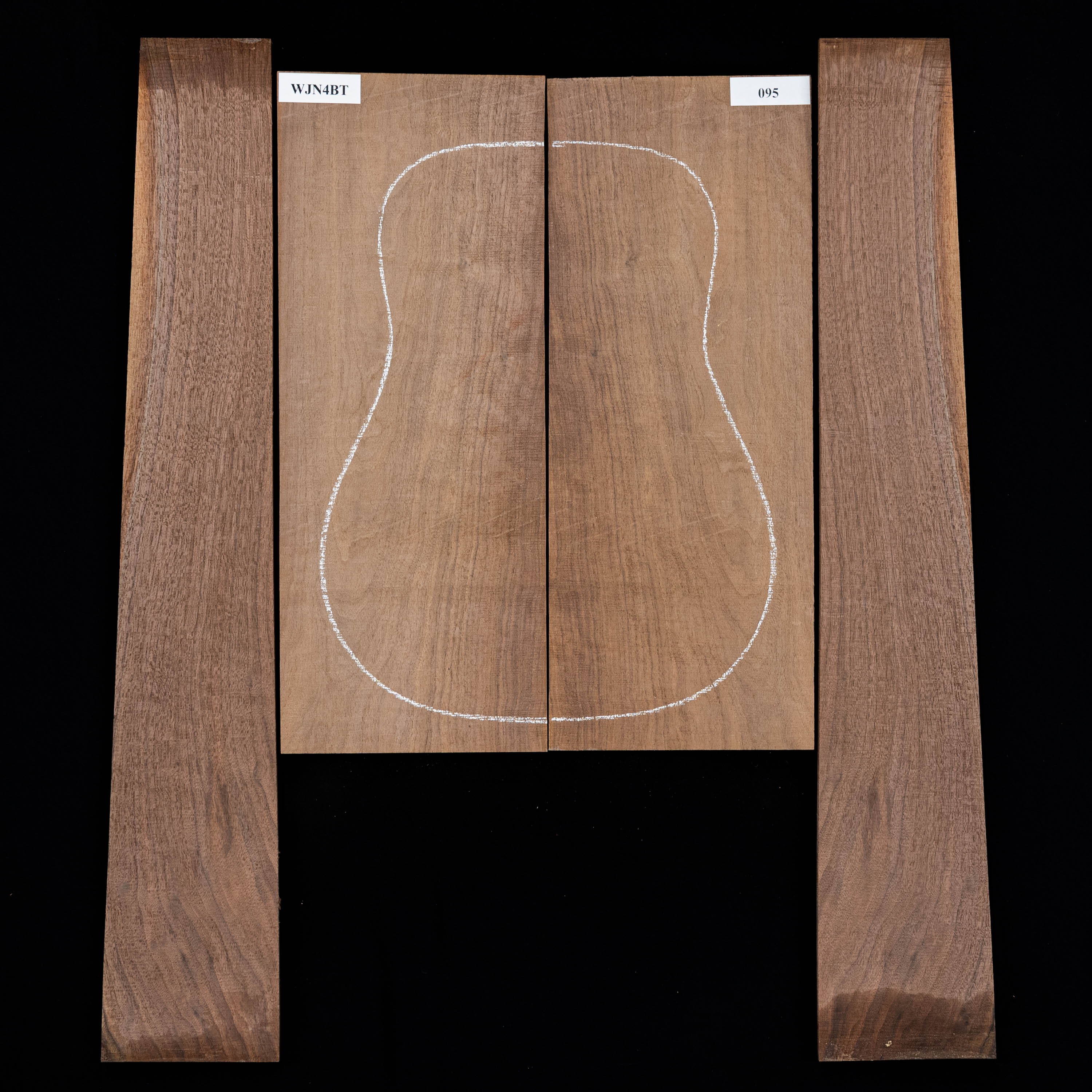 Arrière et paire d’éclisses en noyer noir flamme - 095 Arrière et paire d’éclisses en noyer noir flamme - 095