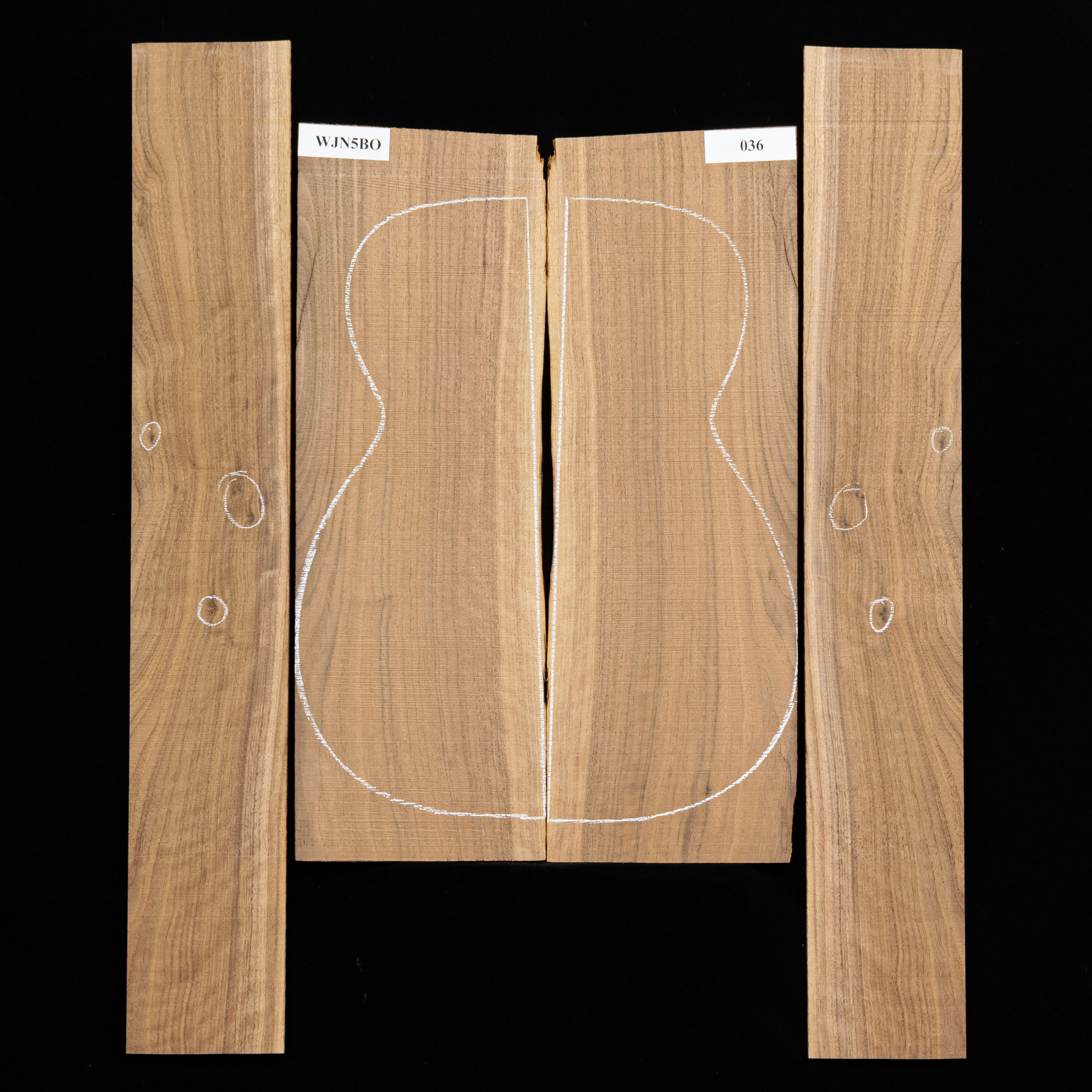 Arrière et paire d’éclisses en noyer noir flamme - 036 Arrière et paire d’éclisses en noyer noir flamme - 036