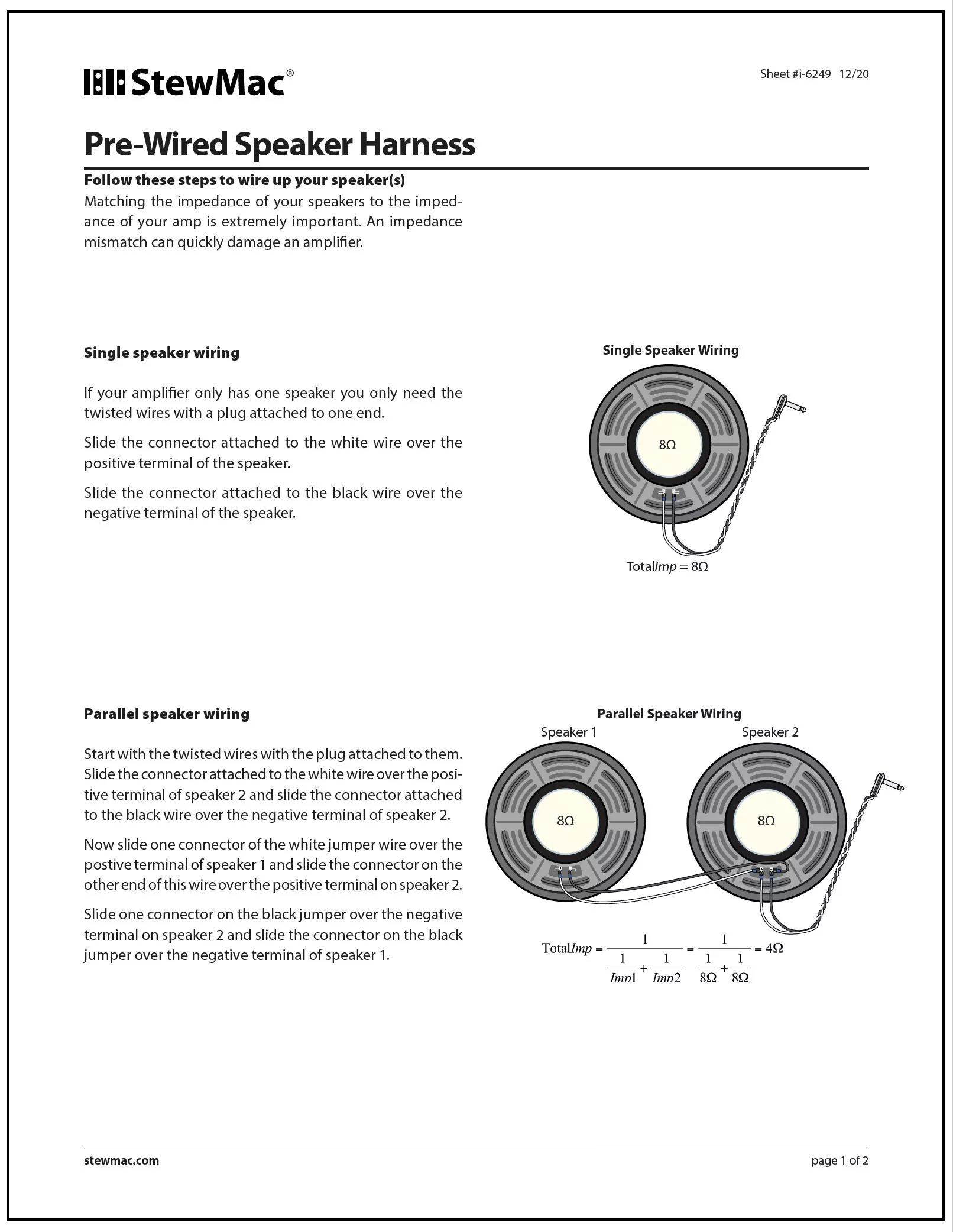 Instructions relatives au harnais de haut-parleur précâblé