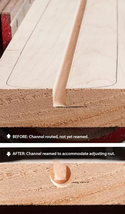 Canal et trou de tige en treillis pour le réglage de l’écrou alésé